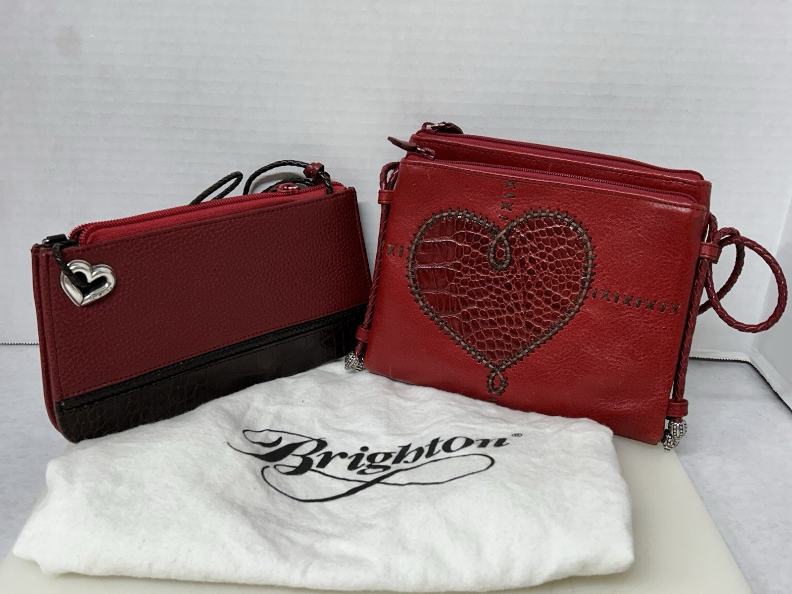 Lot of 2. Brighton Leather Shoulder Purses Red Woven Straps. See Description