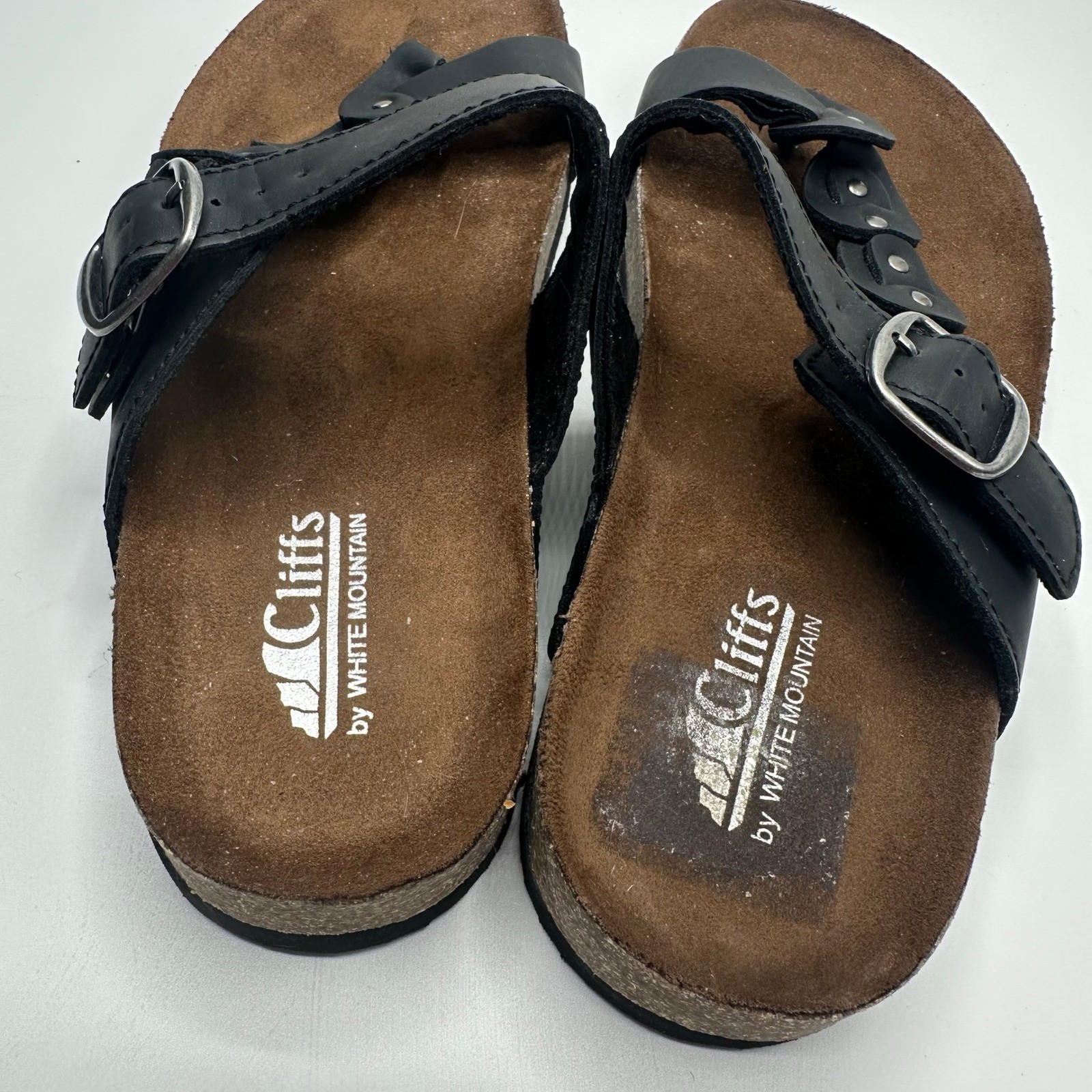 Cliffs by White Mountain Sandals Womens Black Studded Buckle Strap Cork Footbed