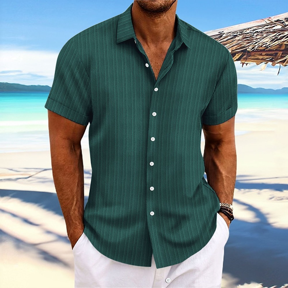Striped Button Down T Shirts 2025 Men Grandad Summer Short Sleeve Casual Tops
