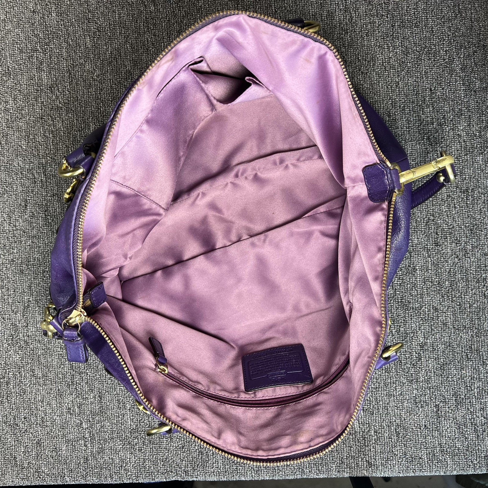 Coach Satchel Bag Womens Purple Leather Madison Sophia Top Handle Zip