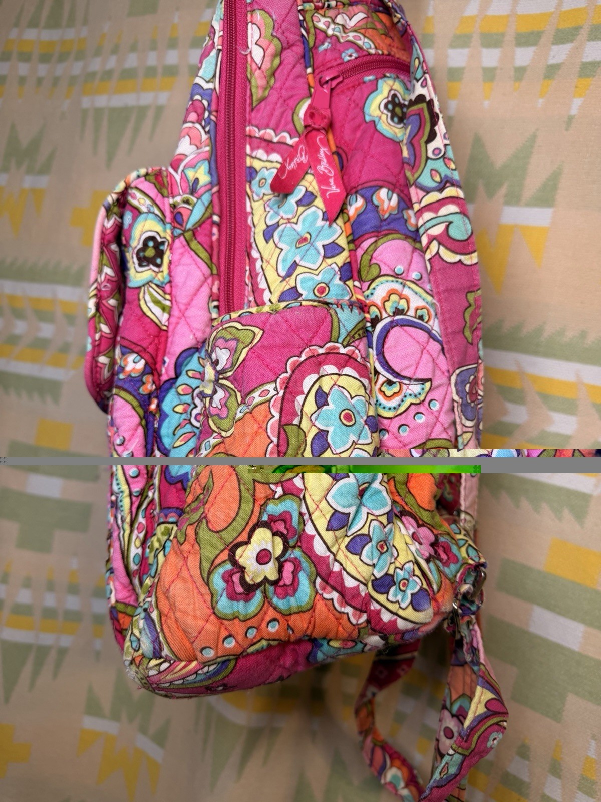 Vera Bradley Medium Backpack Pink Swirls Retired Quilted Cotton Paisley 2010s