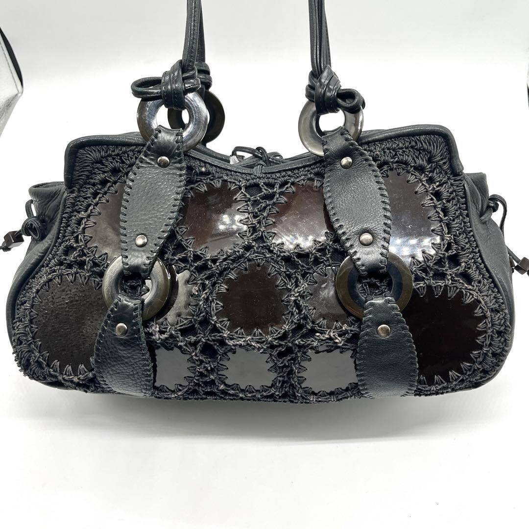 JAMIN PUECH Handbag Art Bag Leather Black Authentic From Japan