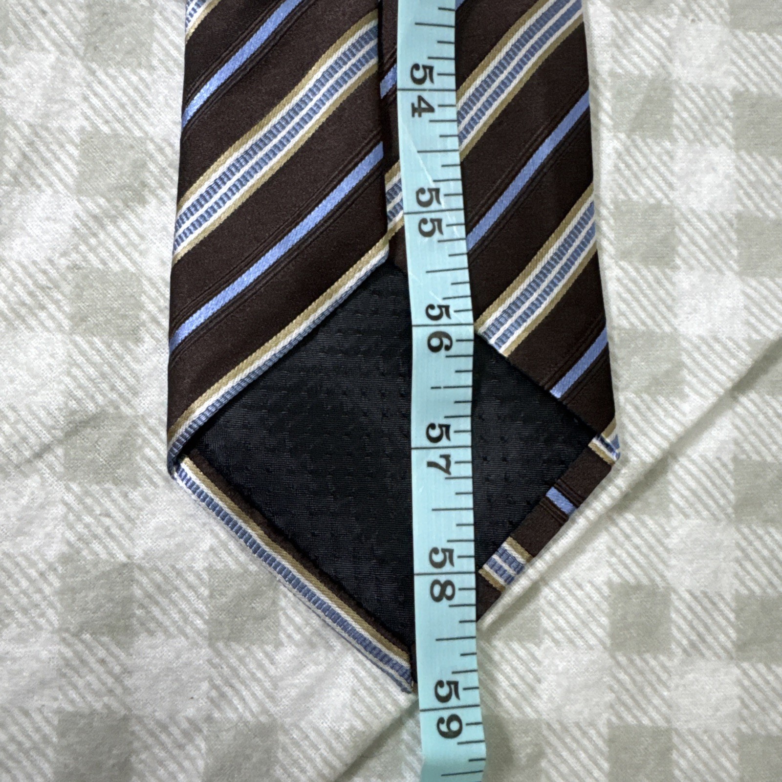 New GEOFFREY BEENE Brown Blue Tan Stripe Silk Classic Tie