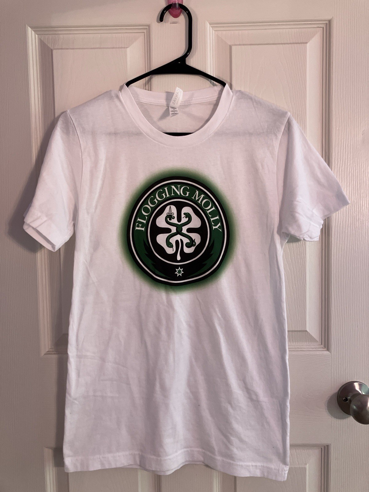 Adult Small Bella + Canvas White Flogging Molly Green Classic Logo Tee
