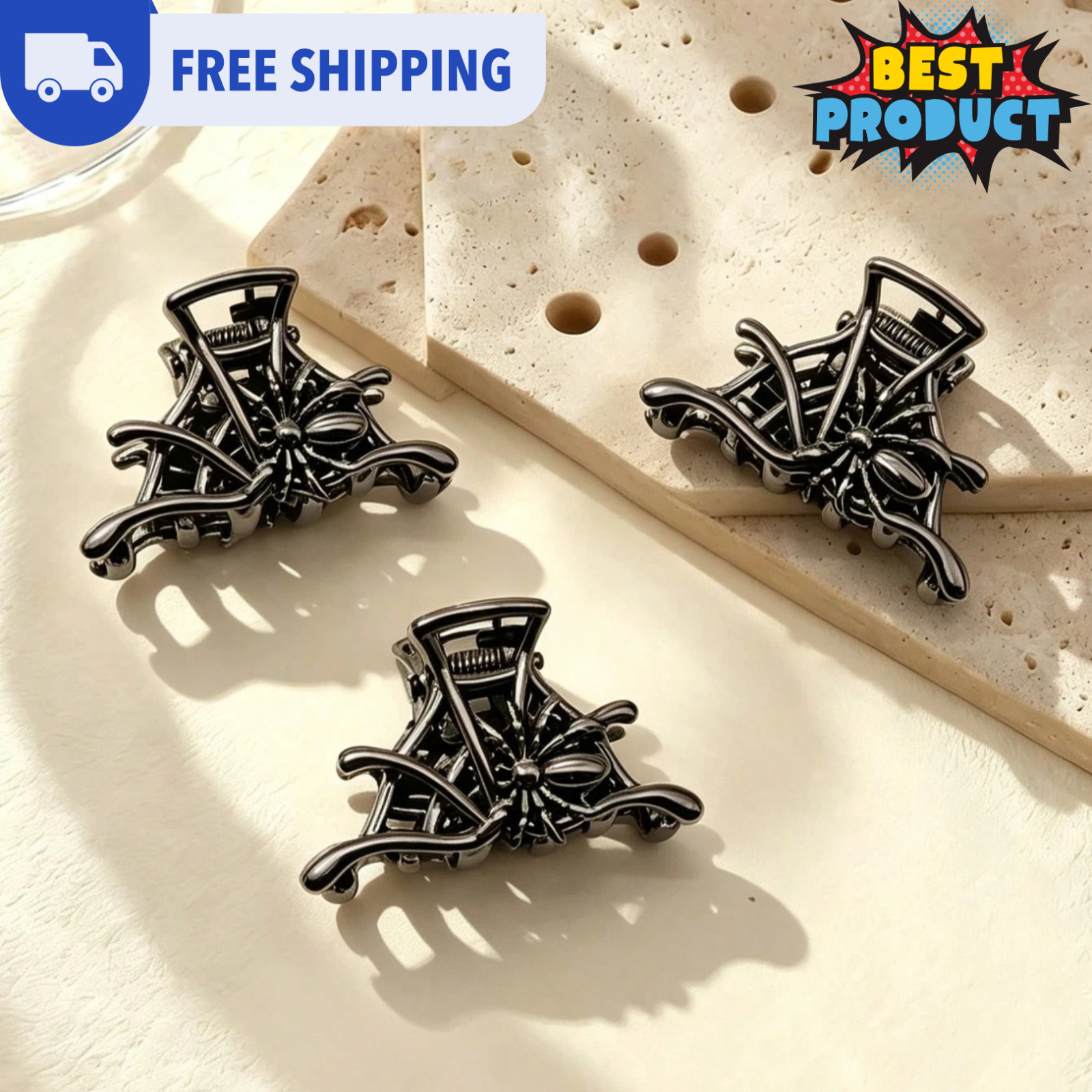 3pcs Metal Gothic Hair Clips Skeleton Hand Skull Spider Halloween Claw Clips US