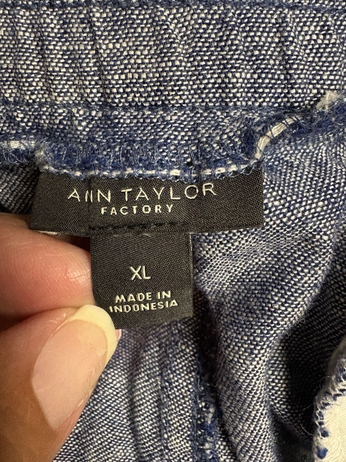 Ann Taylor Factory Linen Blend Pants Womens XLarge Blue Wide Leg Coastal Beach