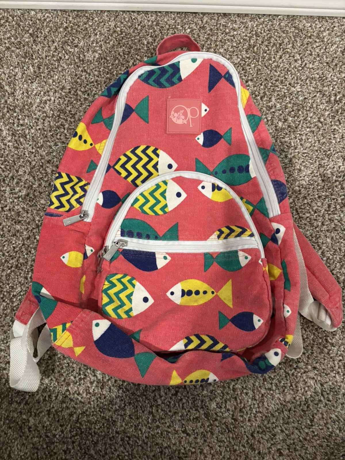 OP Ocean Pacific Fish Print Backpack Beach 90s Small