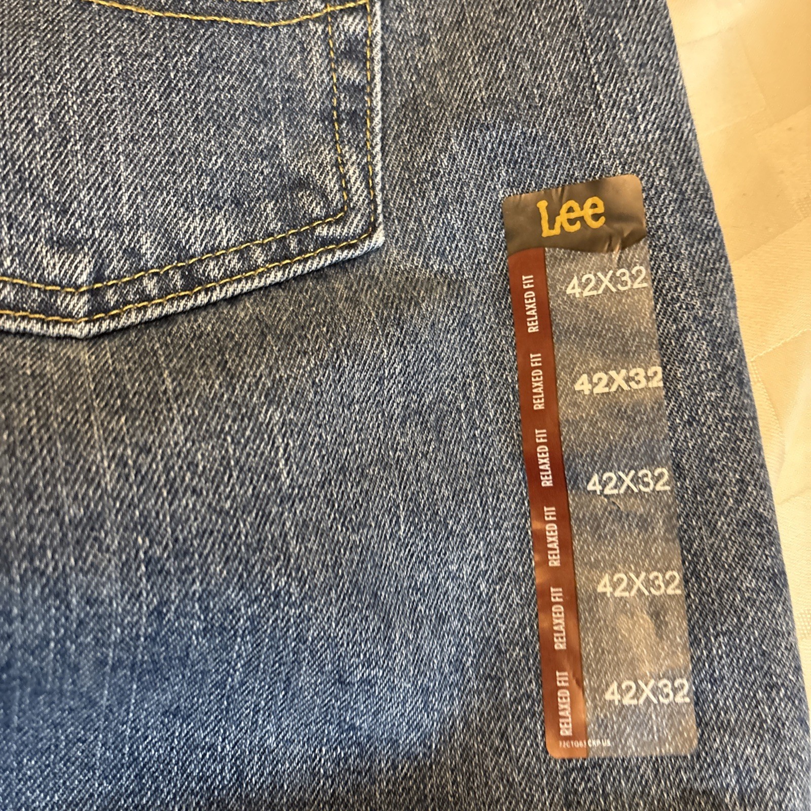 Lee Mens Jeans Relaxed Fit Straight Leg 42×32” Comfort Stretch 5 Pocket Blue