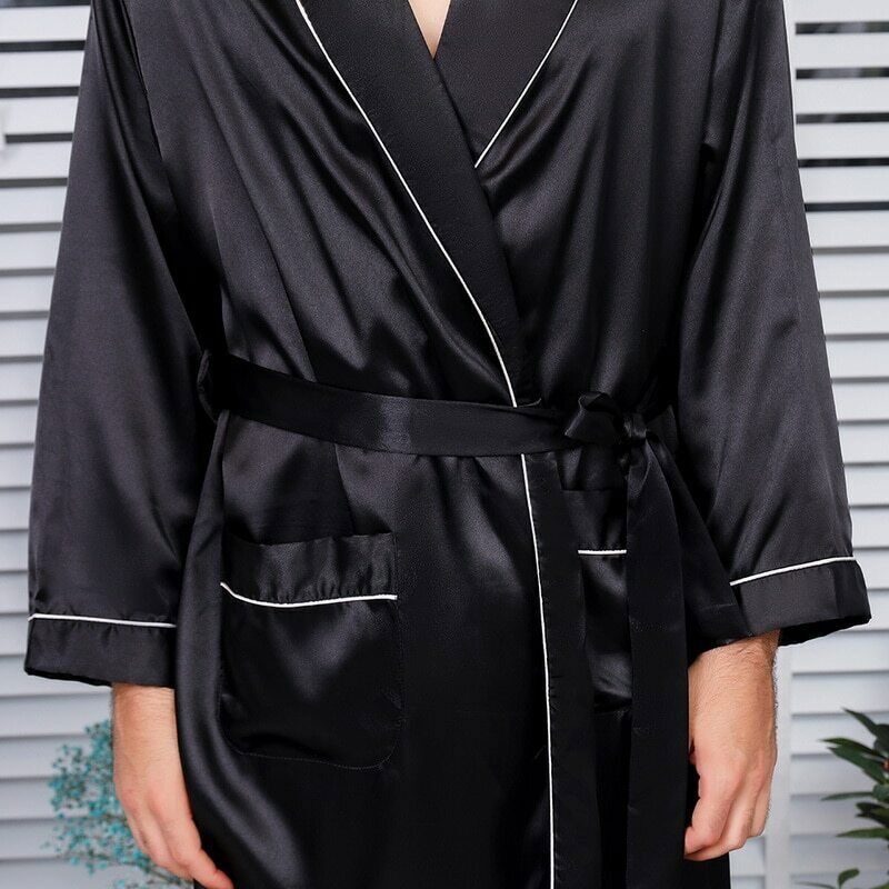Men Lounge Sleepwear Faux Silk Silky Bathrobes Dressing Gown Men’s Sleep Robes