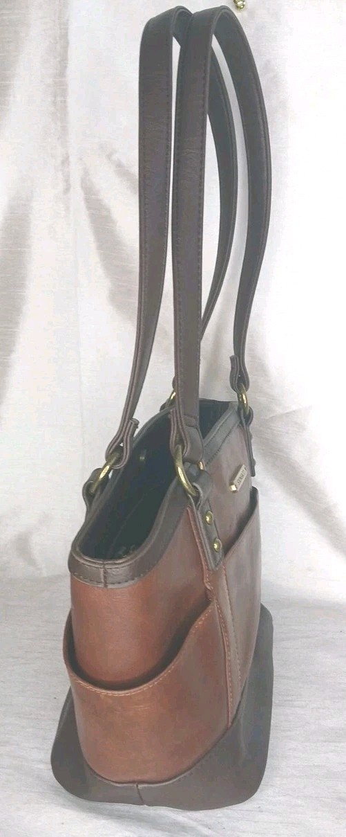 Stone & Co Megan Curved Genuine Leather Tote Hand Bag Purse Brown
