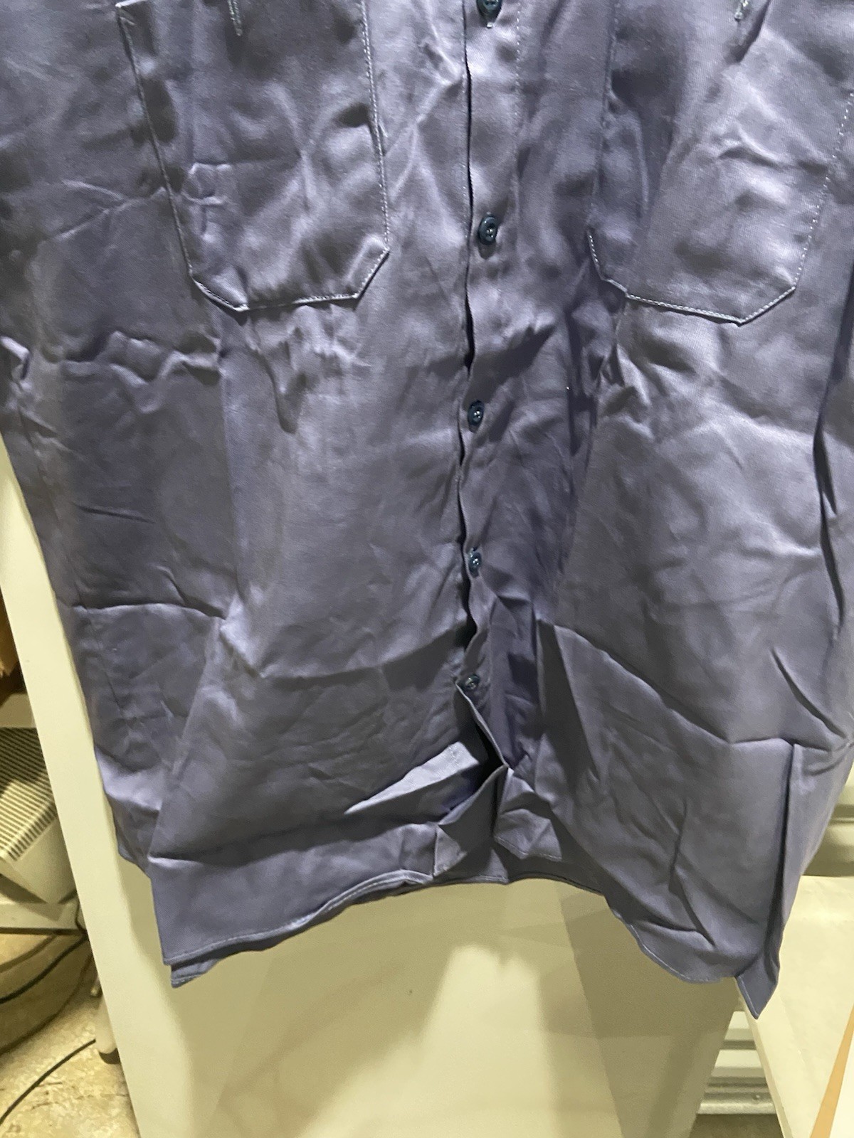 Red Kap Mens XL Short Sleeve Button Down Work Shirt Light Blue