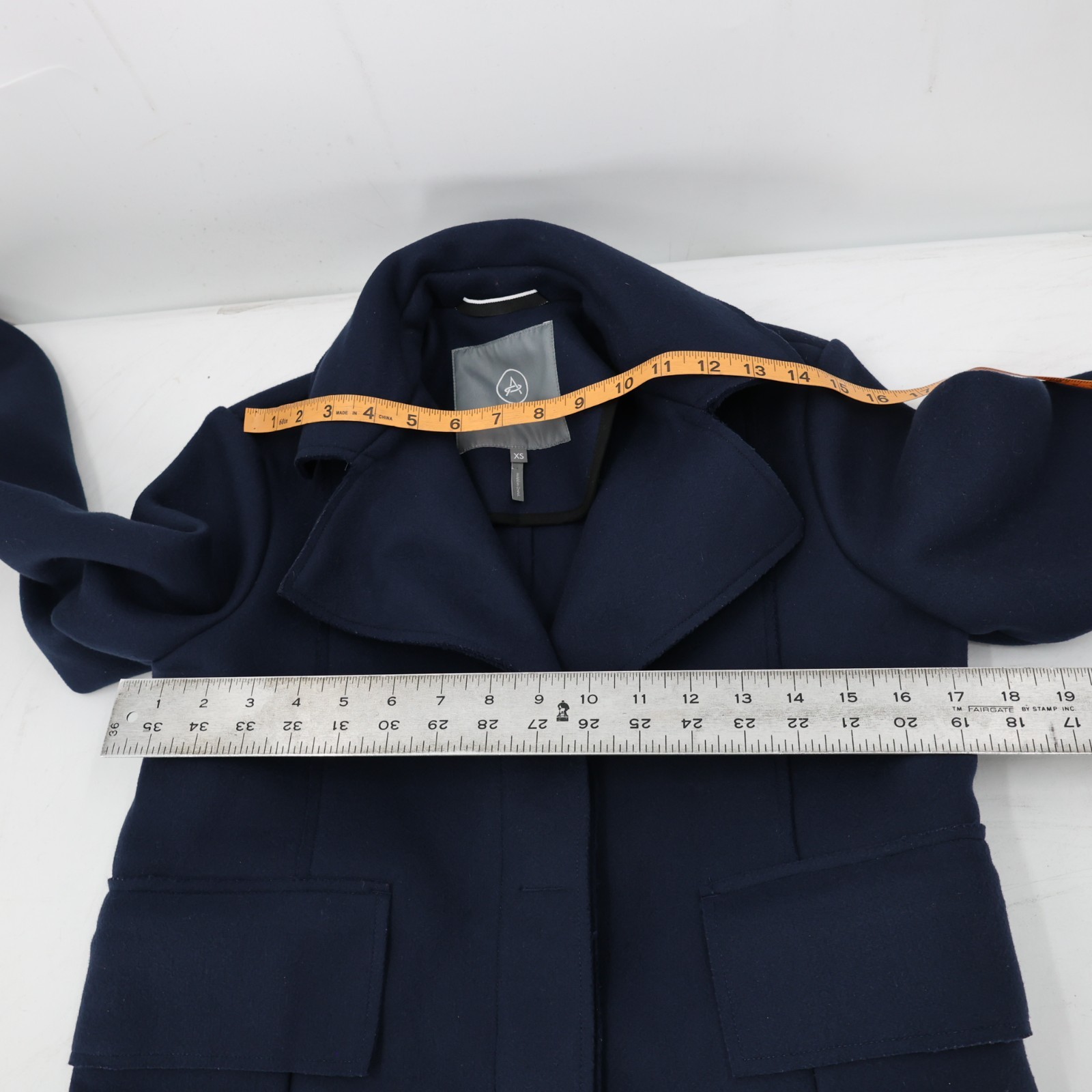 AETHER Madison Jacket womens xs virgin wool blend button front overcoat blue