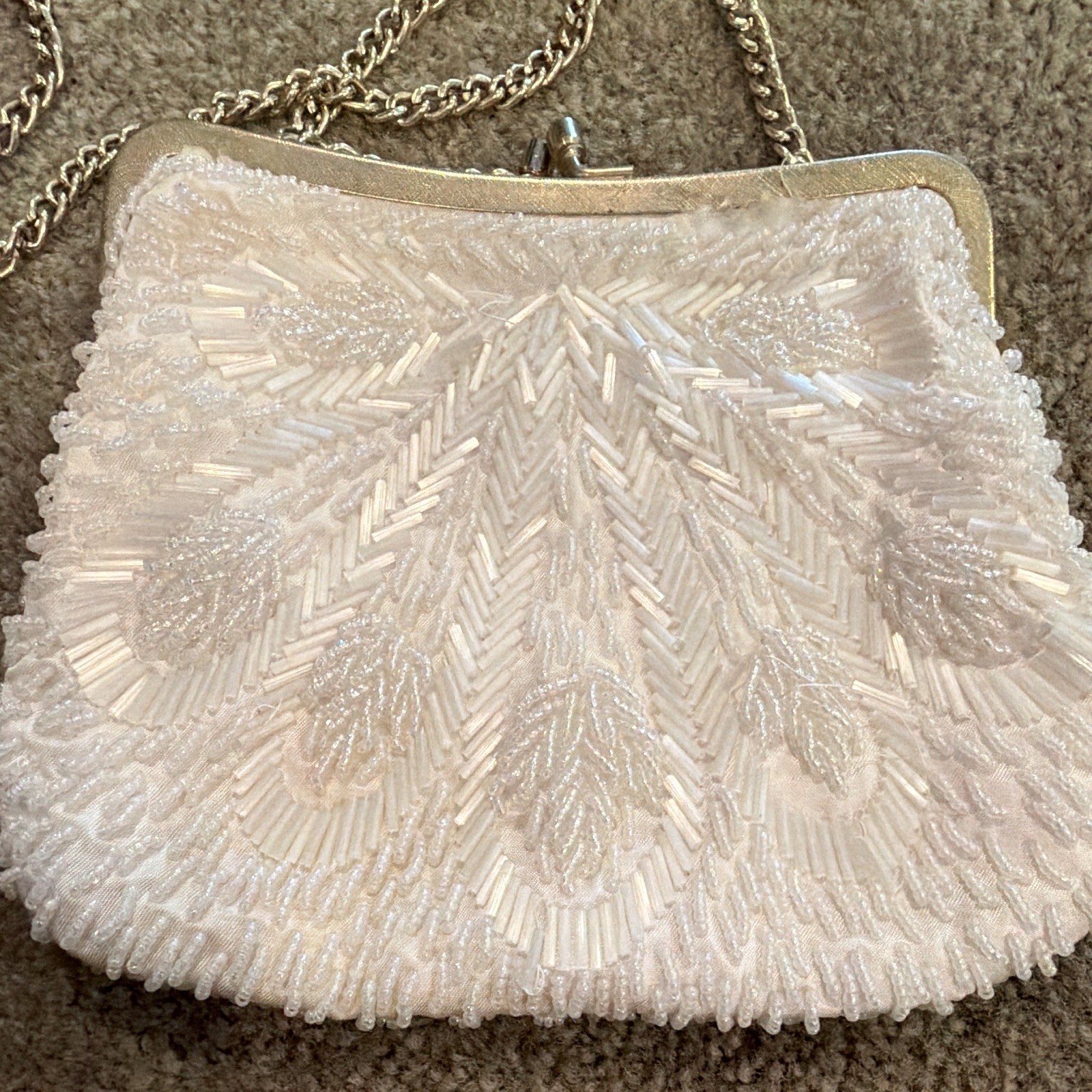 Vintage Regale Ltd. white beaded evening clutch / shoulder bag