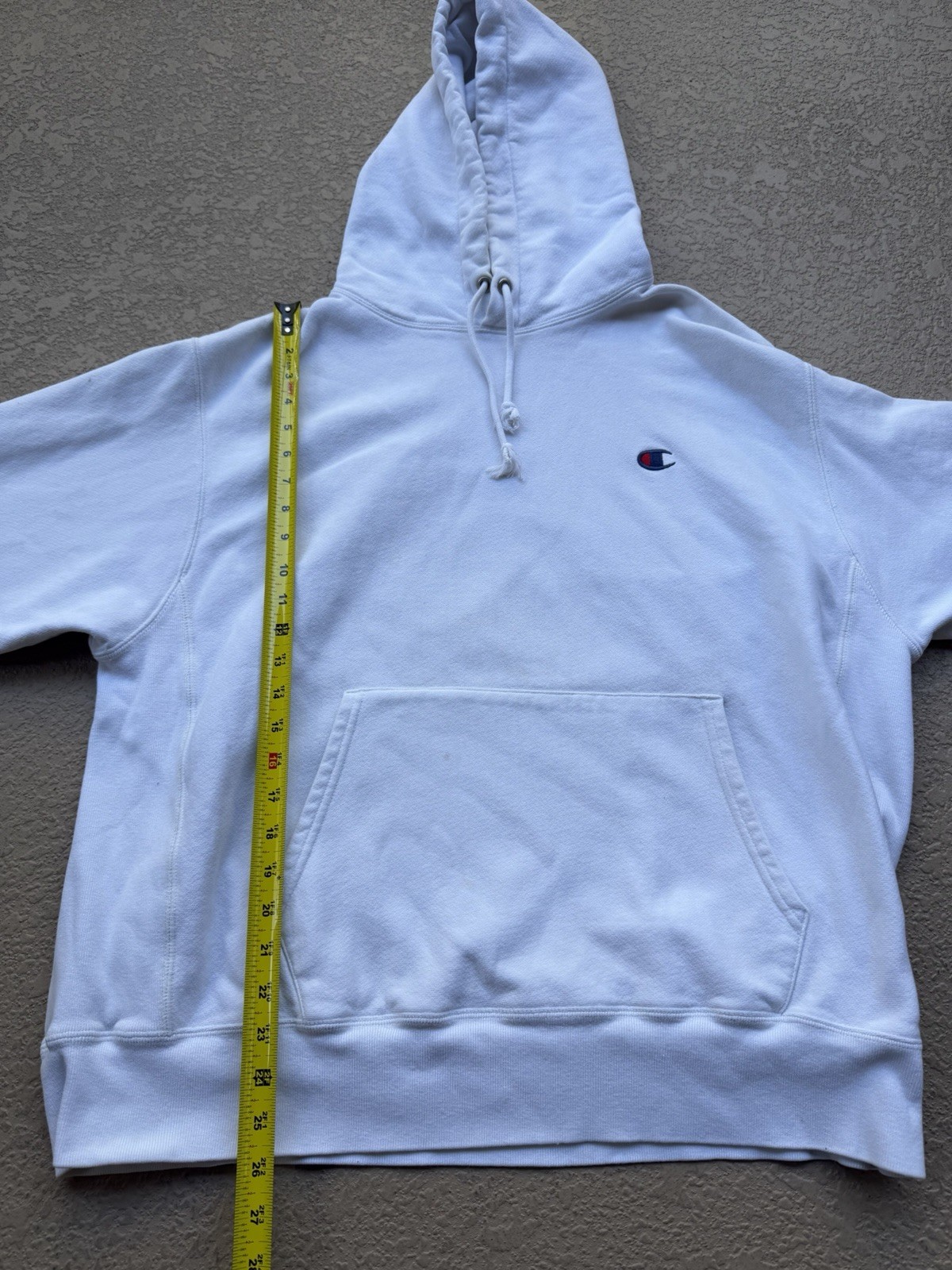 Champion Reverse Weave Men’s White Fleece Pullover Hoodie XL Embroidered Logo