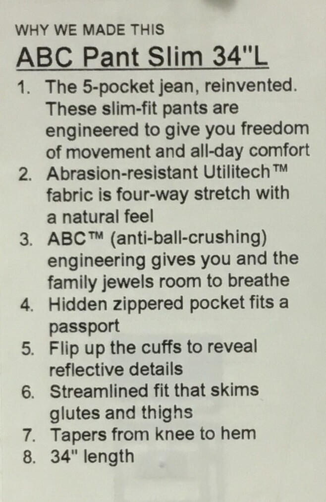 Lululemon ABC Pant Slim 34”L Utilitech Abrasion Resistant LM5ABOS Black Size 34