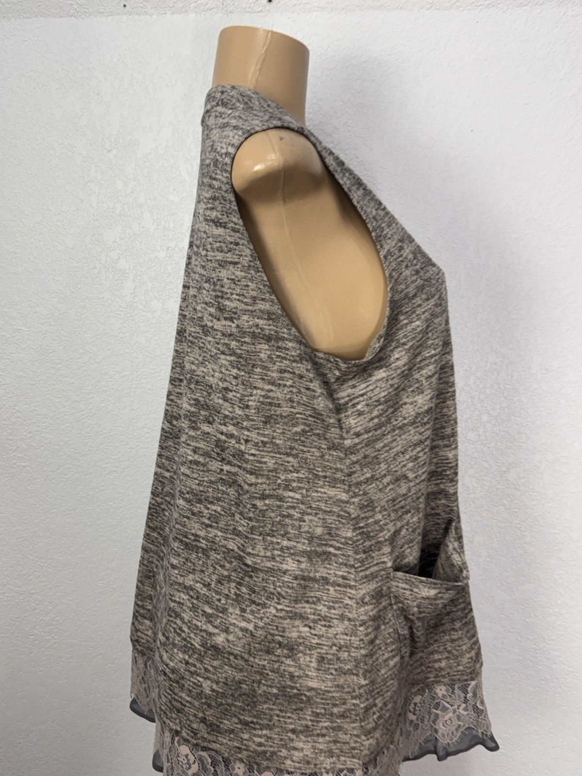 LOGO Marl Lace Hems Insert, Button Front Cardigan Stretch Women Size LCasual Top