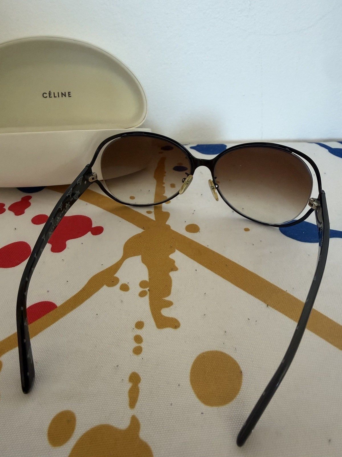 CELINE SC 1441G Oval Sunglasses Black Frame Brown Gradient Lenses UV400