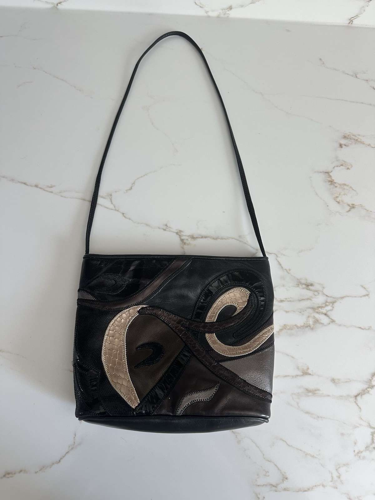 Sharif Handbag Patchwork Black Made In USA 7.5” x 6.25” x 1.75” Vintage