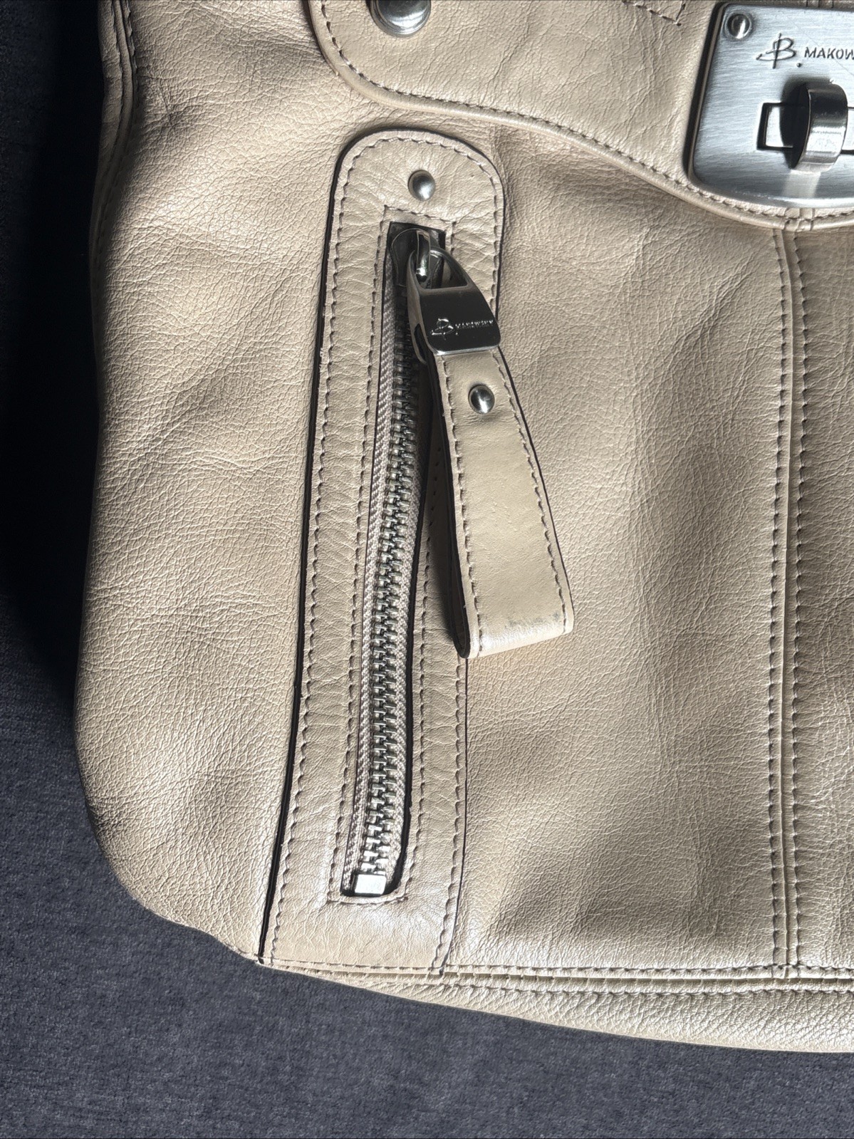 B. Makowsky Small Tan Leather Shoulder Bag Purse with Padded Single Strap