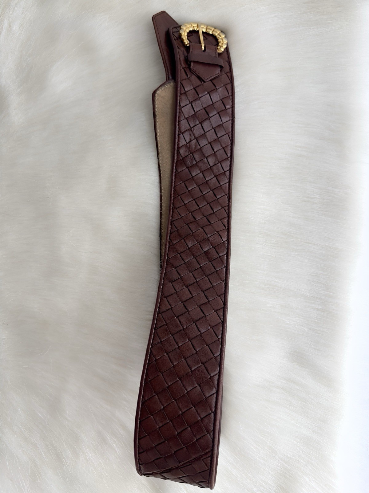 ✨BOTTEGA VENETA Intrecciato Woven Leather Corset Belt Brown Size 95/80cm, 32”