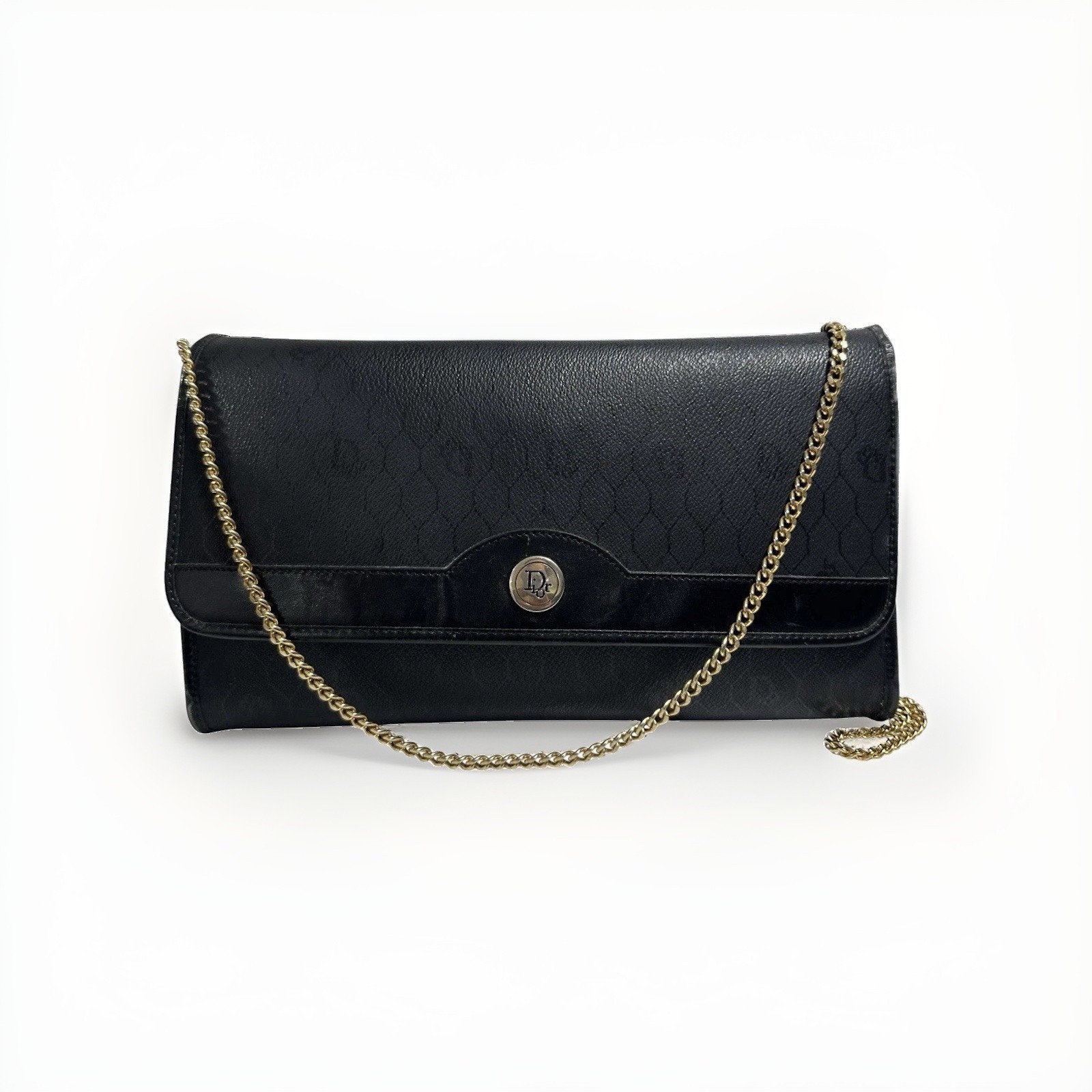 Authentic Christian Dior Vintage Black Trotter Chain Wallet Clutch with Entrupy