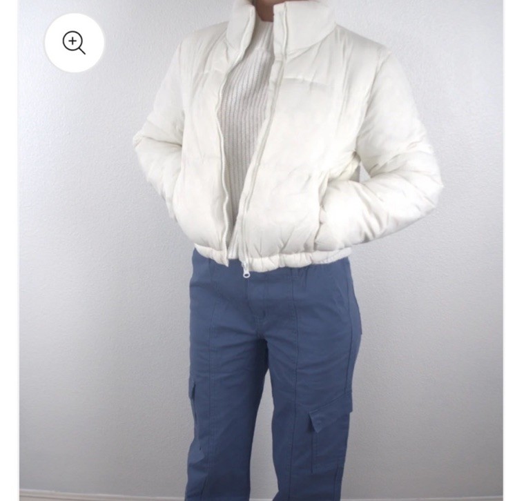 Ambiance Women’s Solid White Cropped Athletic Trendy Mock Neck Puffer Jacket