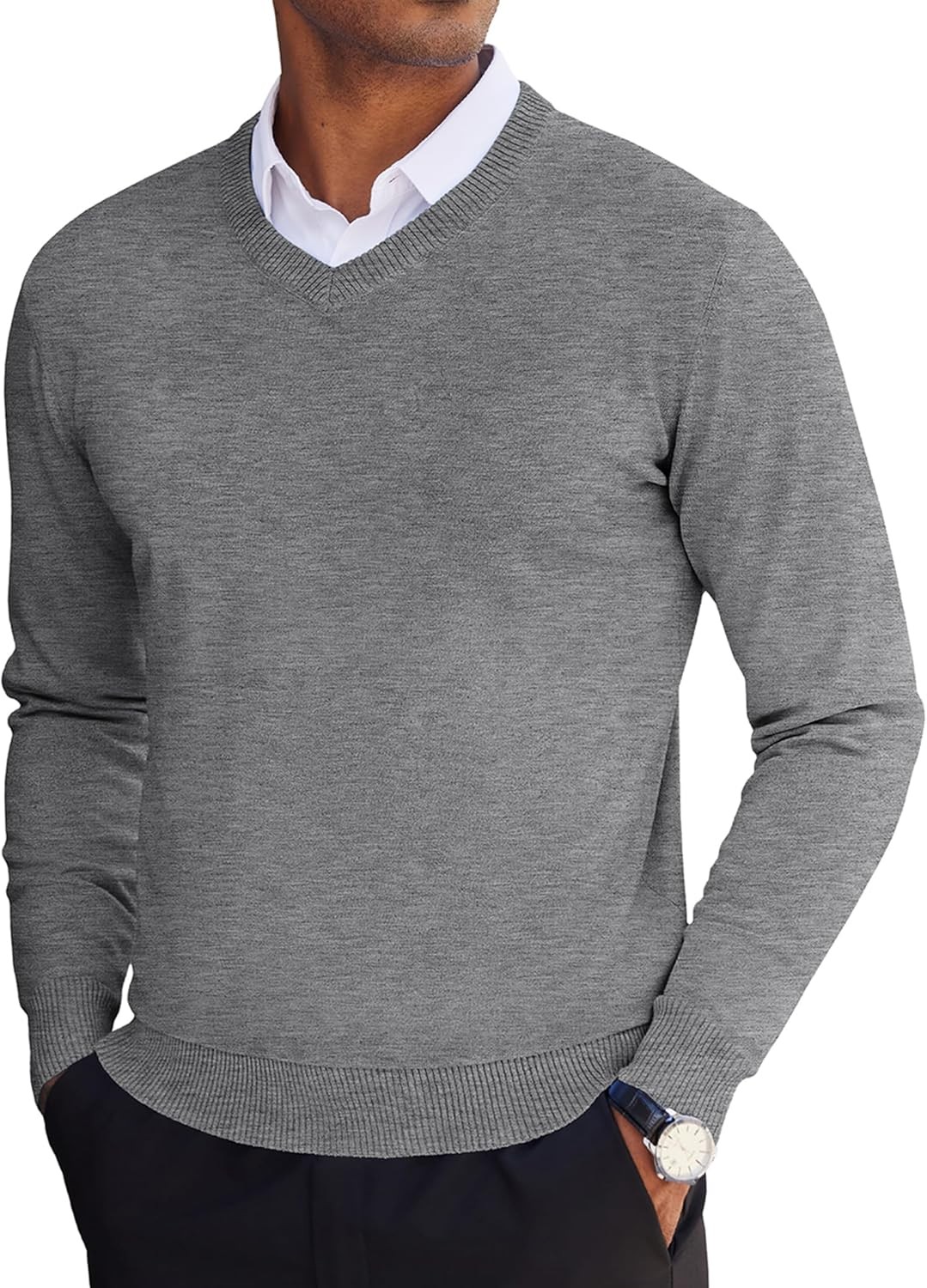 Men’s Lightweight Knitted V Neck Pullover Sweater Casual Soft Comfortable Fall