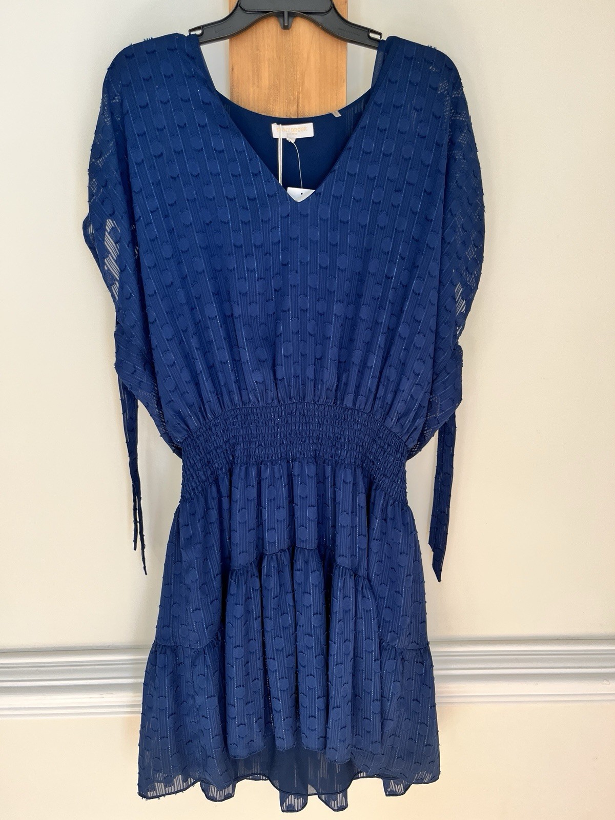 RAMY BROOK Fernanda Metallic Thread Dot Minidress Blue Sz XL $425 New NWT