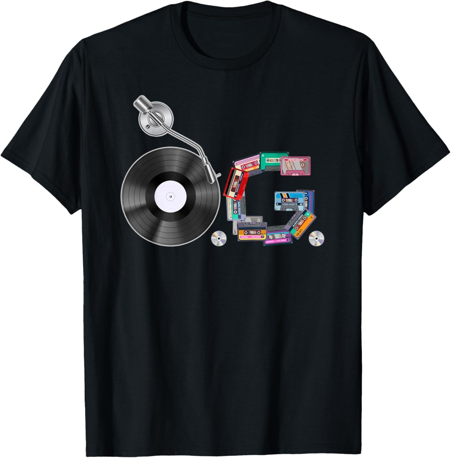 Old School OG Hip Hop Head Vinyl_ CDs_ Tapes 80s 90s Retro T-Shirt