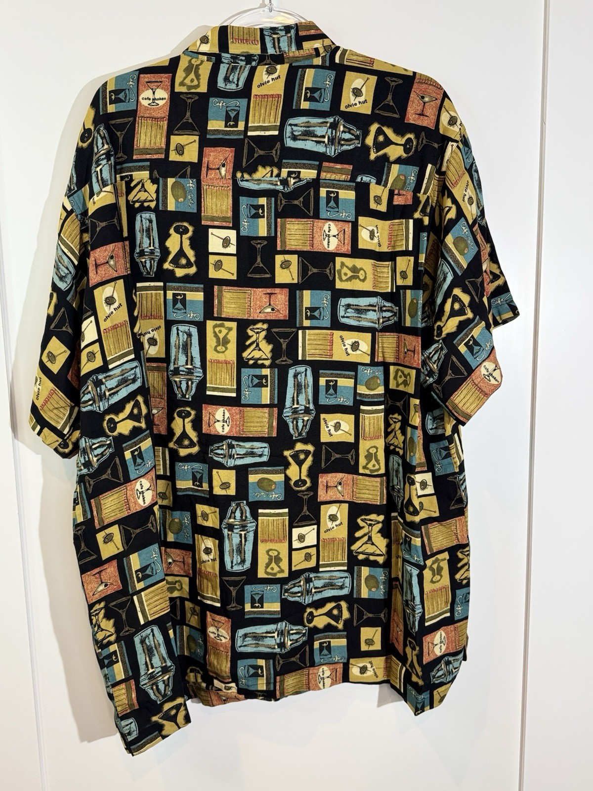 Olive Hut Ron Chouinard Cafe Martini Print Hawaiian Shirt XXL Rayon