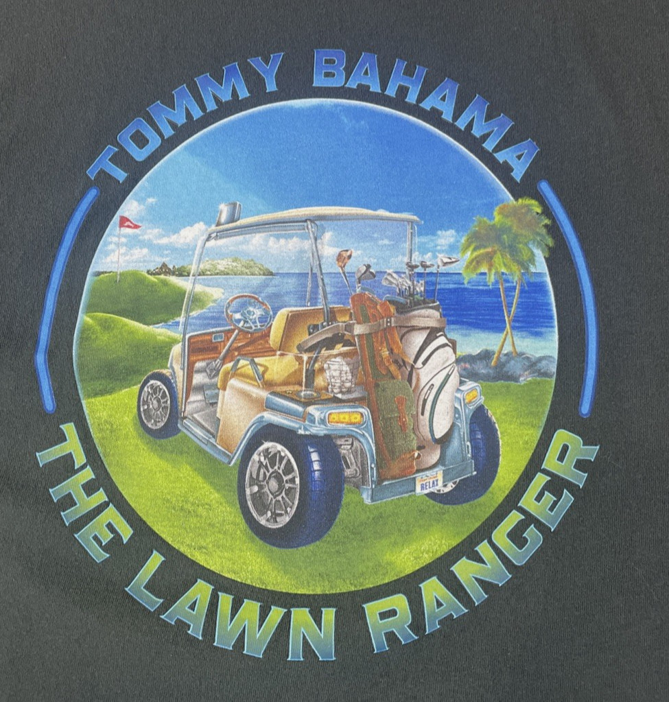 Tommy Bahama T-Shirt Men Size Large Dark Gray w/Graphic Design “THE LAWN RANGER”