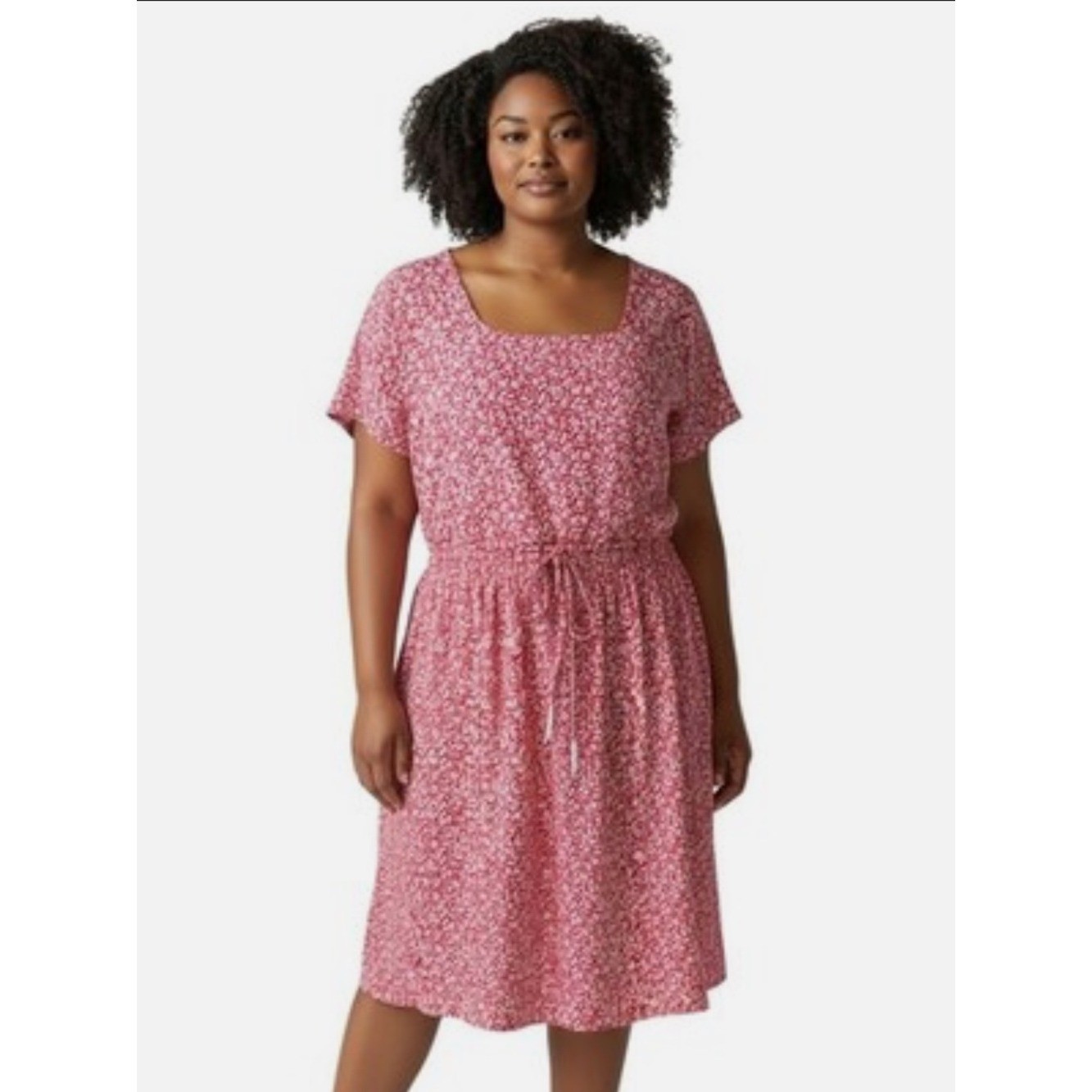 LANDS END Floral Tencel Dress Women’s SZ XL/18 in Red Coastal Travel Comfort
