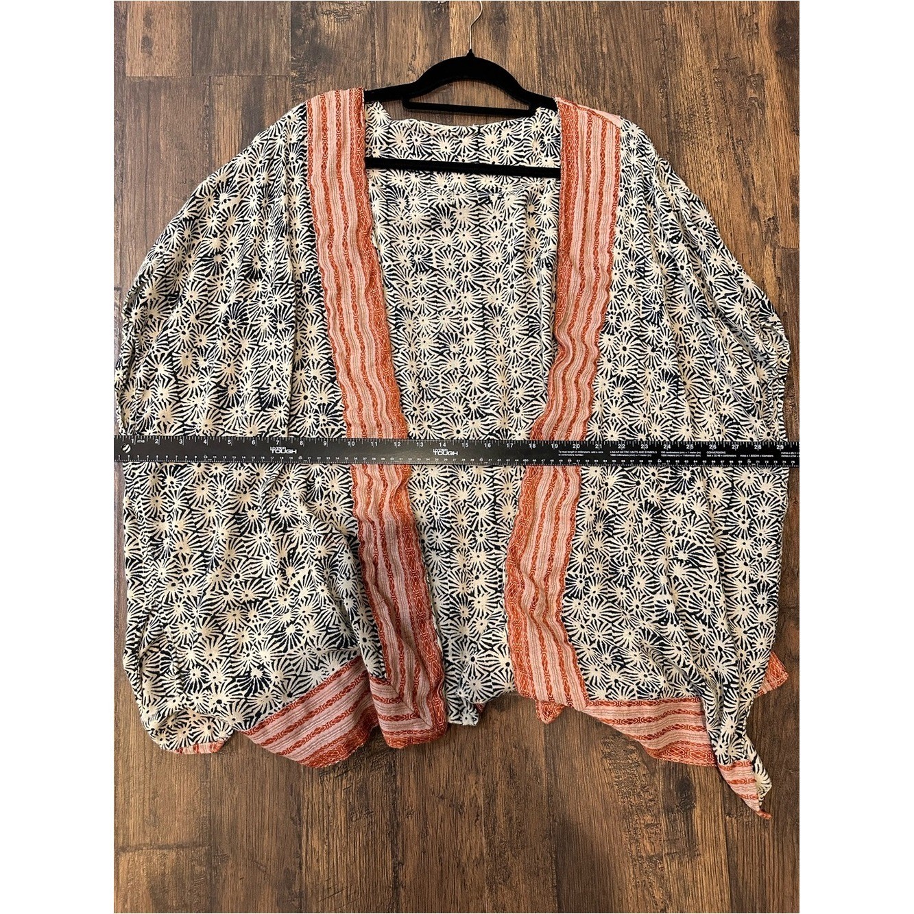Printed Boho Kimono with Coral Trim Women’s One Size