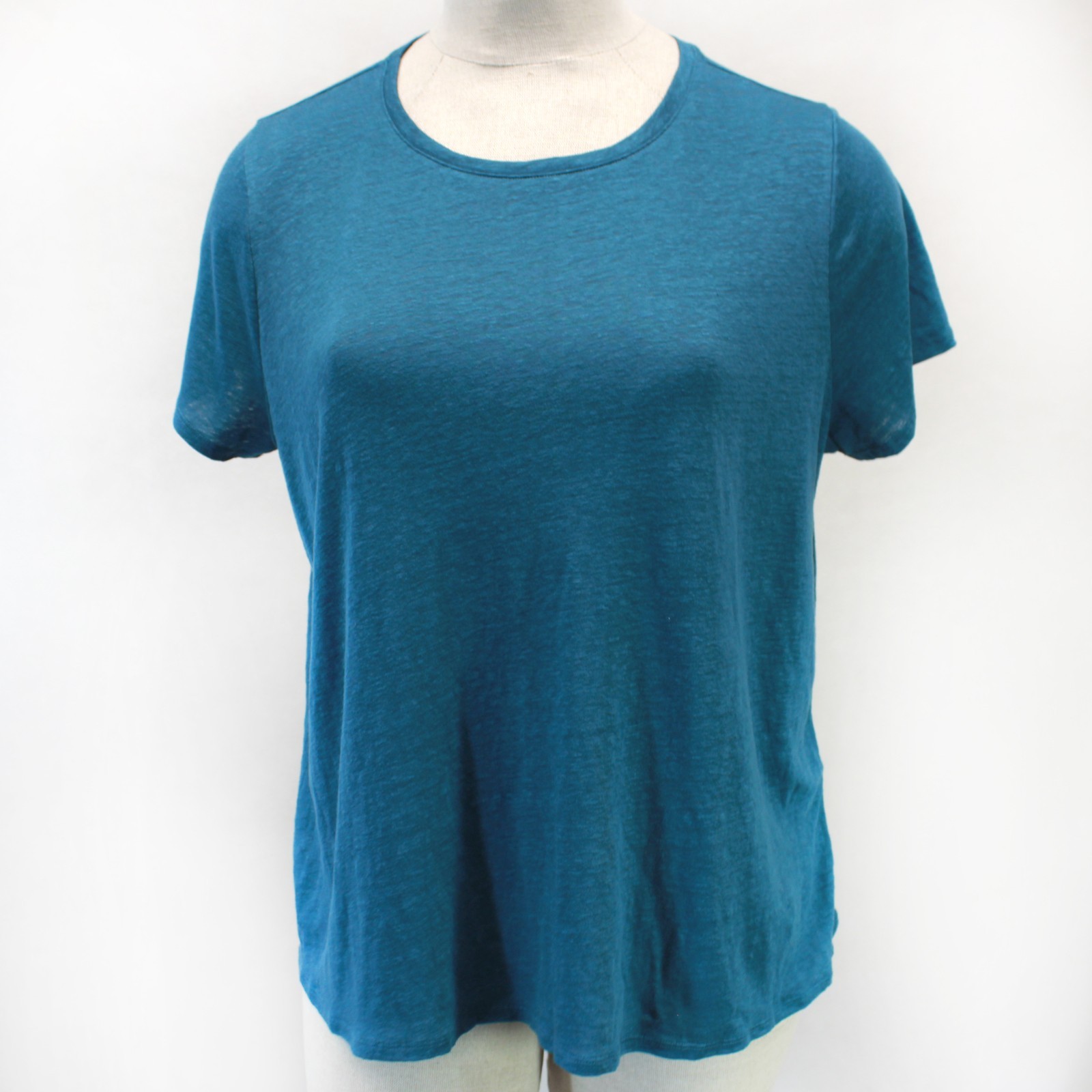 Eileen Fisher Plus Aqua Teal 100% Linen Crew Neck Bat Sleeve T-Shirt Tee Top 1X