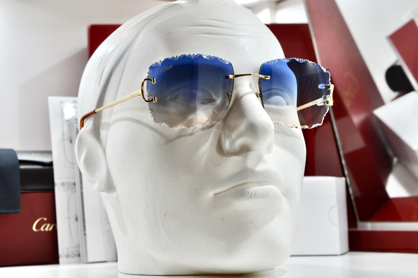 New Cartier rimless sunglasses fred glasses Diamond Cut decor BIG C gold Frame