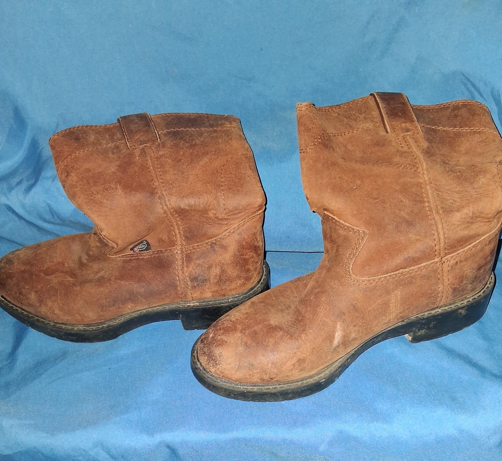 Justin Boots Teens Brown Leather Western Pull-On Ankle Boots Round Toe 2