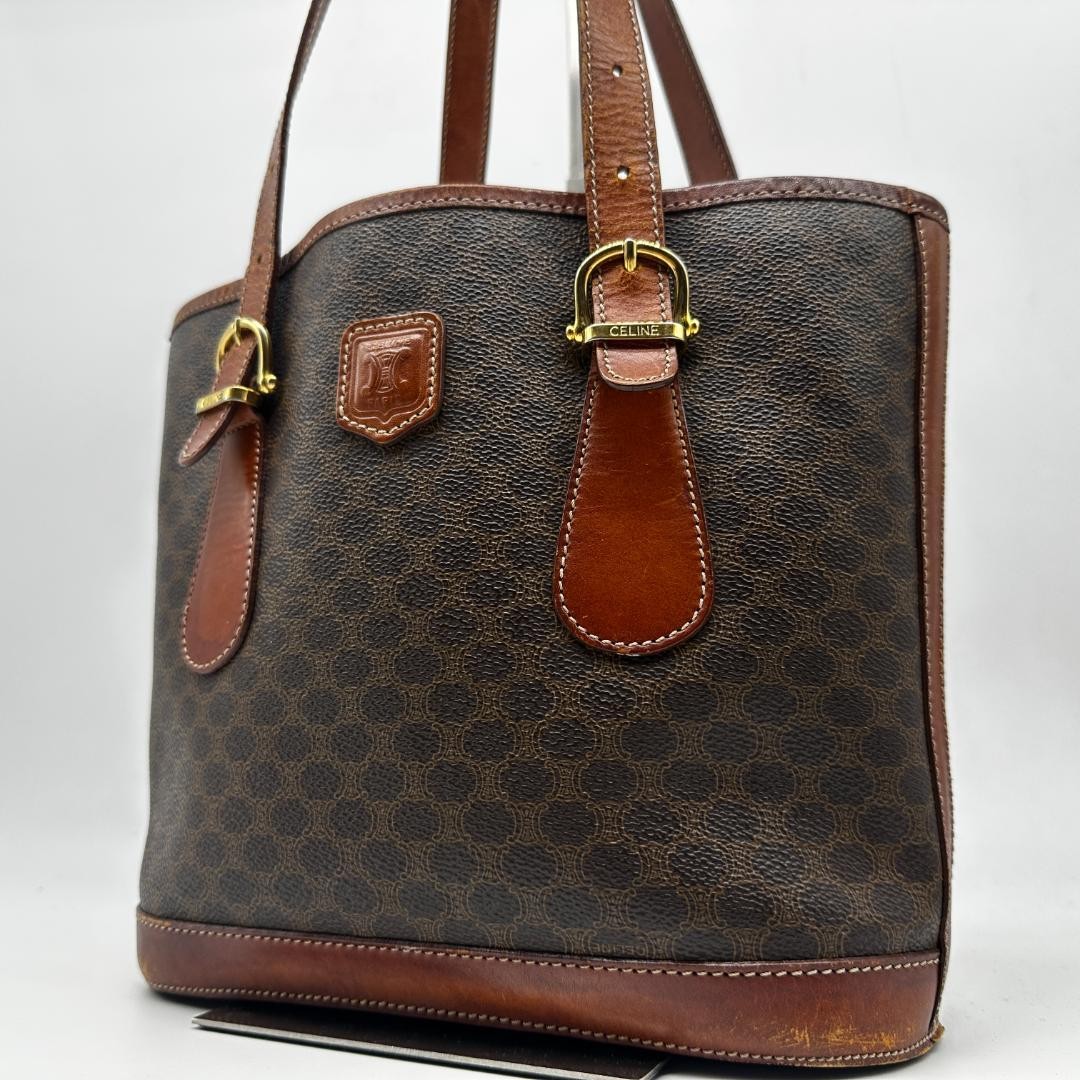 CELINE Macadam Triomphe Leather Tote Bag Brown Authentic Unisex