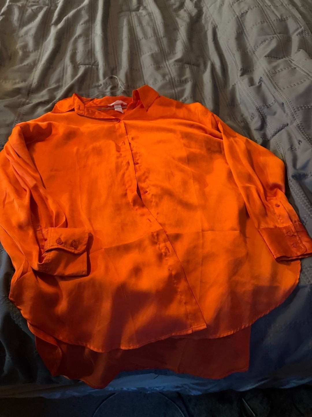 H&M Oversized Orange Satin Button Down Blouse