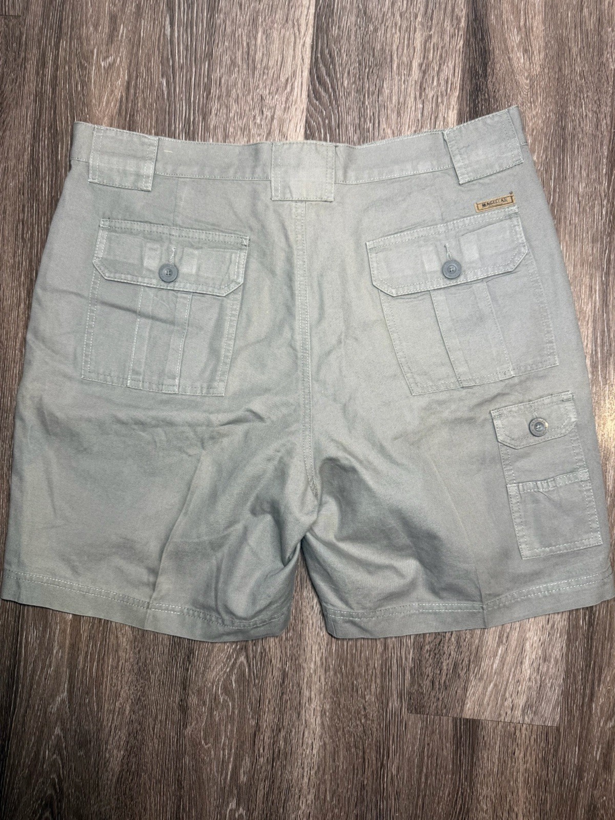 Magellan Sportswear Gray Canvas Cotton Cargo Short Flat Front Zip Pockets Sz 36