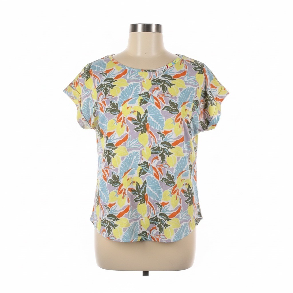 LL Bean Signature Tee XL Tropical Leaf Print Shirt Top Colorful Spring Summer