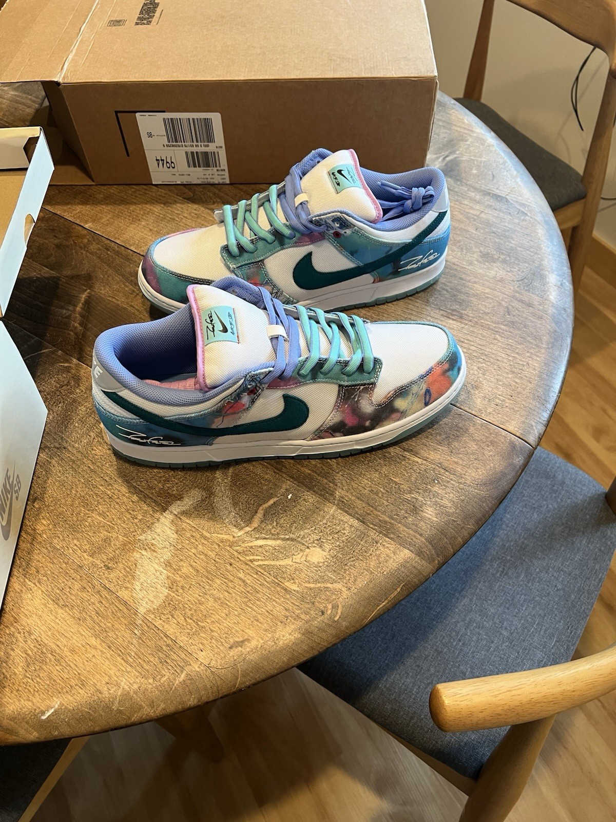 Size 15 – Futura Laboratories x Nike Dunk SB Low Bleached Aqua