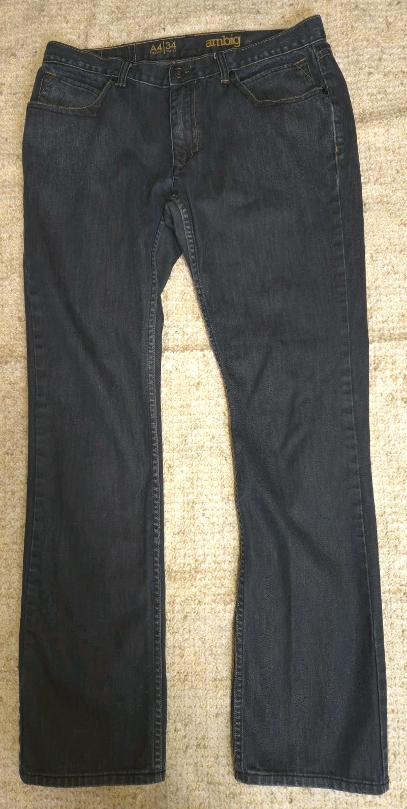 Ambig Straight mens size 34W x 34L Dark Blue Jeans 100% Baumwolle Cotton. EUC…