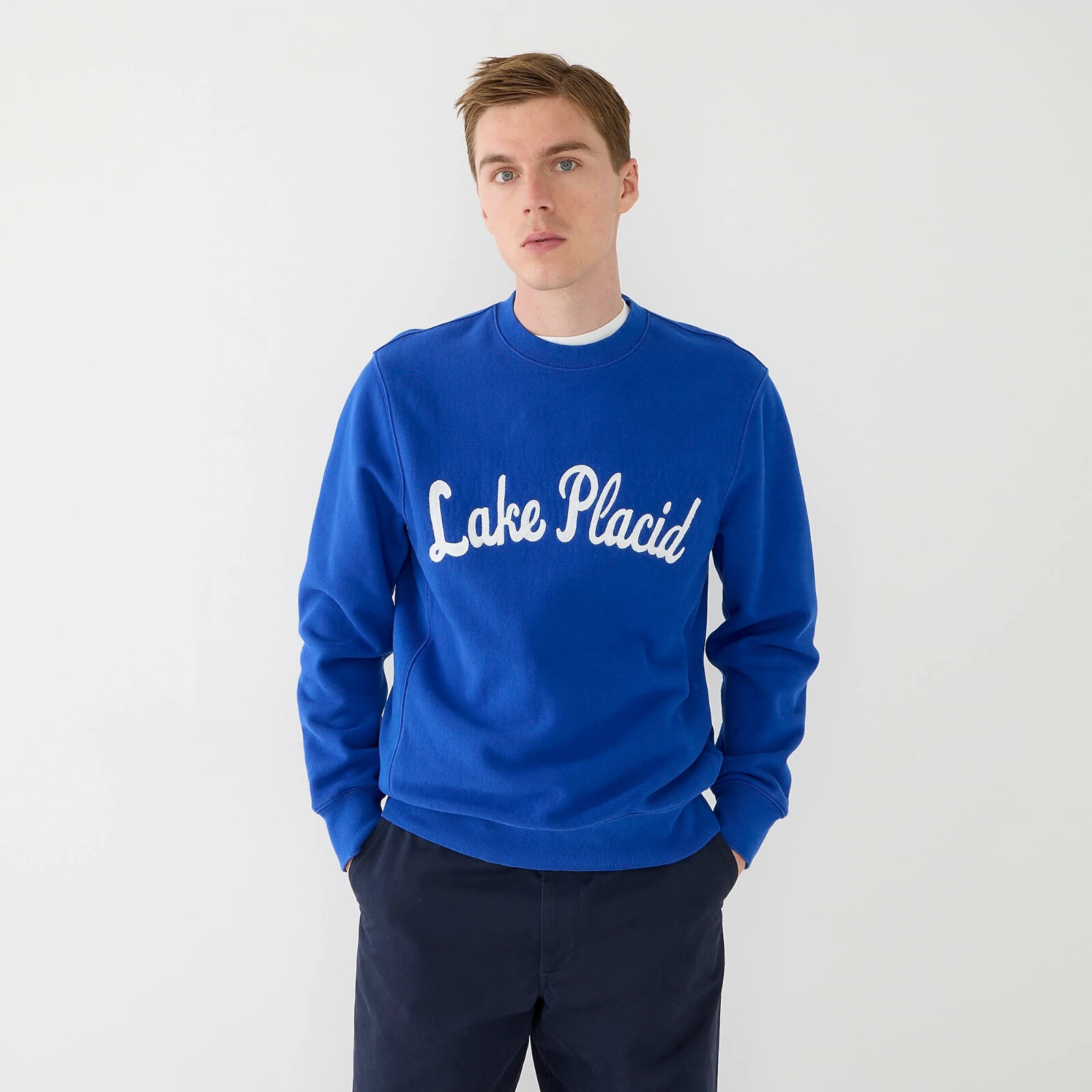 J. Crew Heritage Men’s Lake Placid Chain Stitched Graphic Sweatshirt $108 NEW M