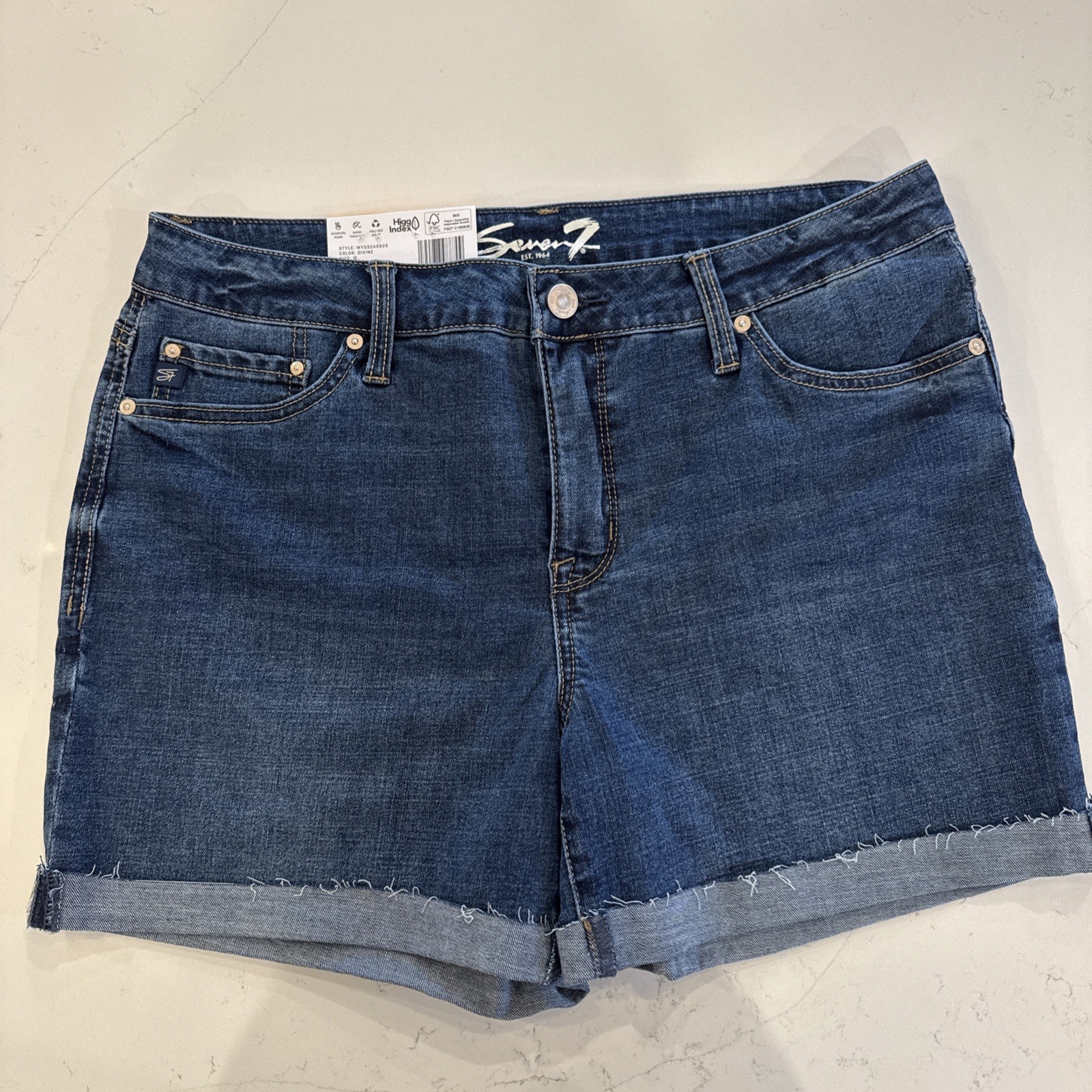 Seven7 Women’s Mid-Rise Comfort Stretch Weekend Short Denim Jean Color Di vine