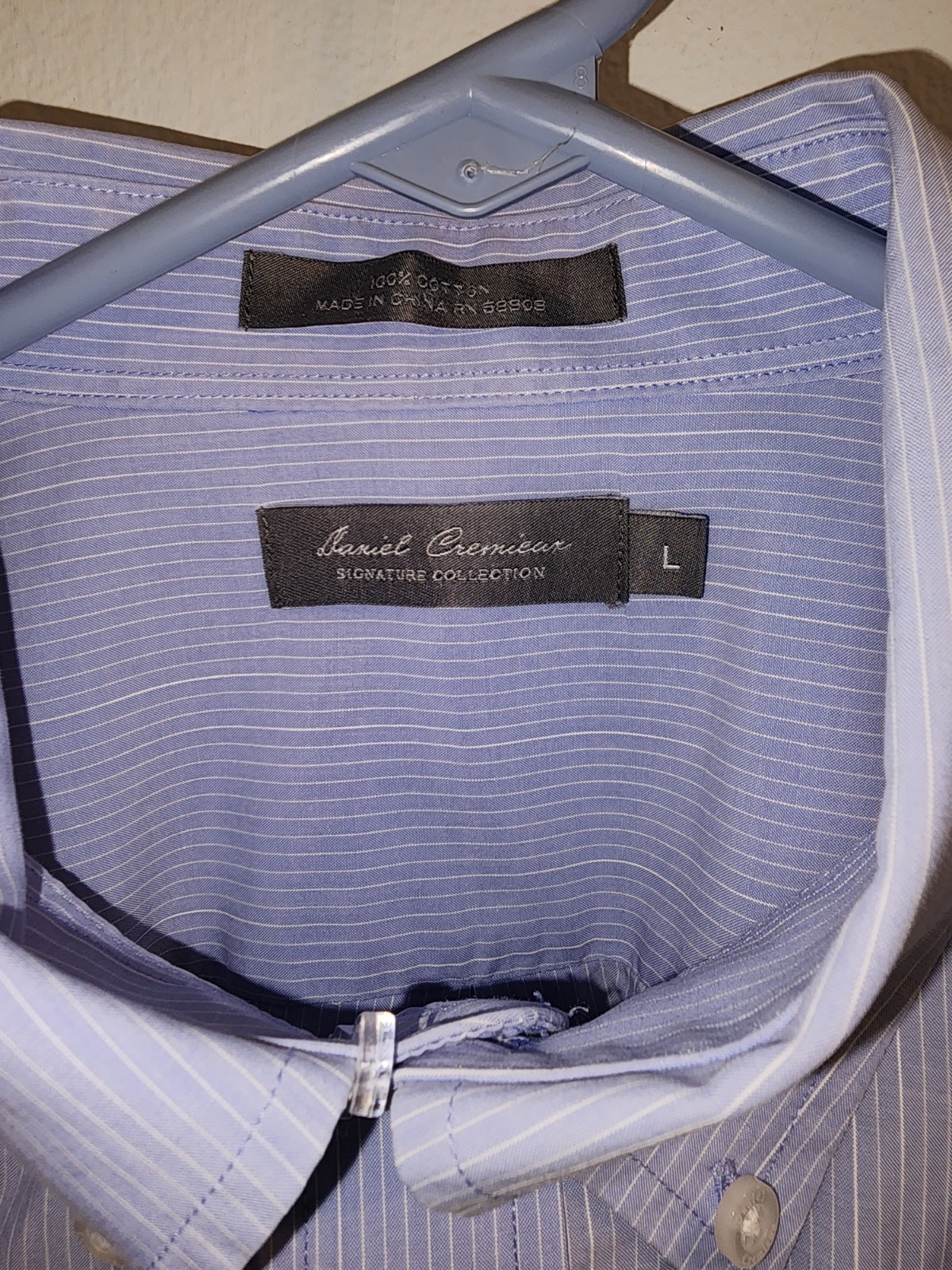 Daniel Cremieux Men’s Short Sleeve Shirt L – Blue w/White Pin Stripe-Button Coll