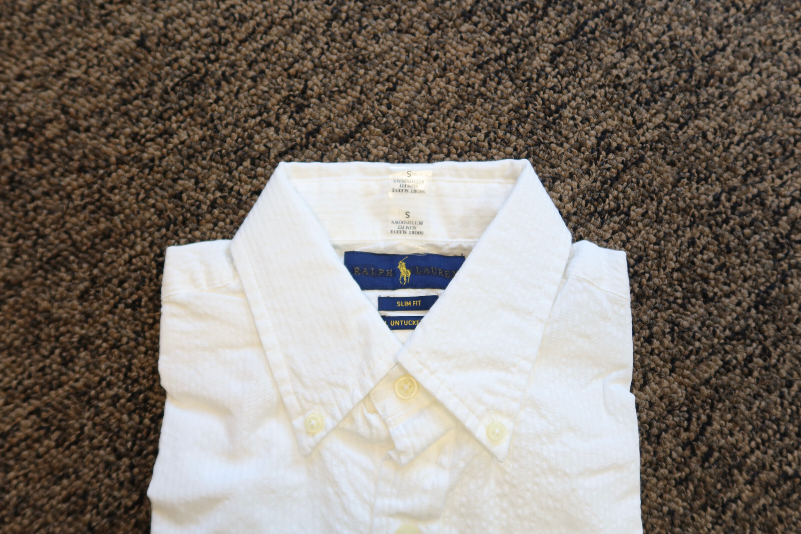 Ralph Lauren Men’s Slim Fit Untucked Seersucker Button Down Shirt SMALL – White