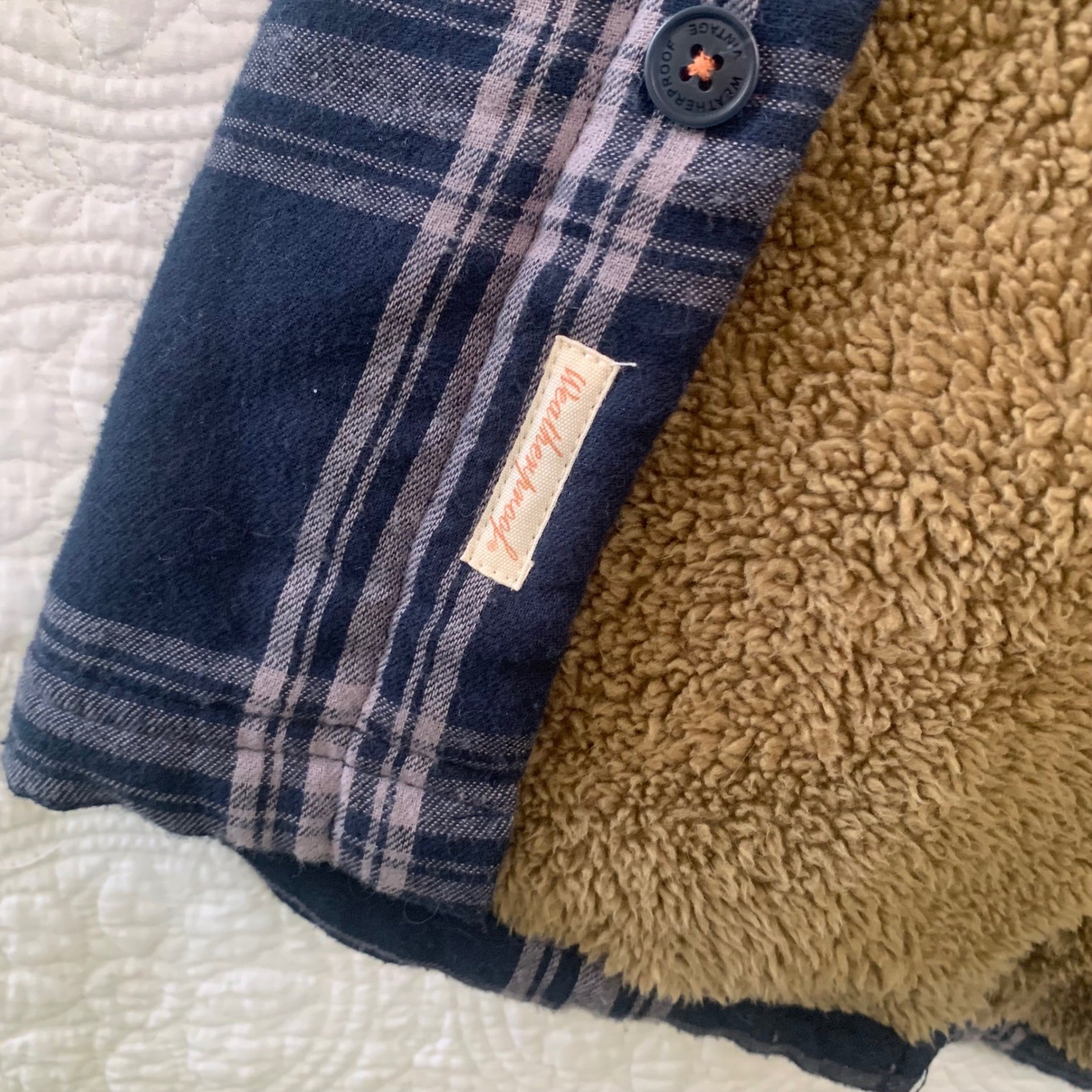 Weatherproof Vintage Mens Sherpa Lined Flannel Hooded Shirt Jacket Navy Grey L