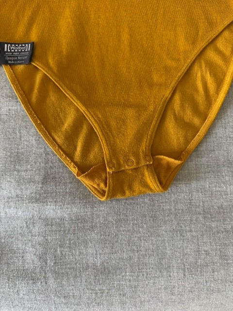 Wolford Long-Sleeve Bodysuit ~ Opaque Naturel Mustard Orange Small ~ Turtleneck
