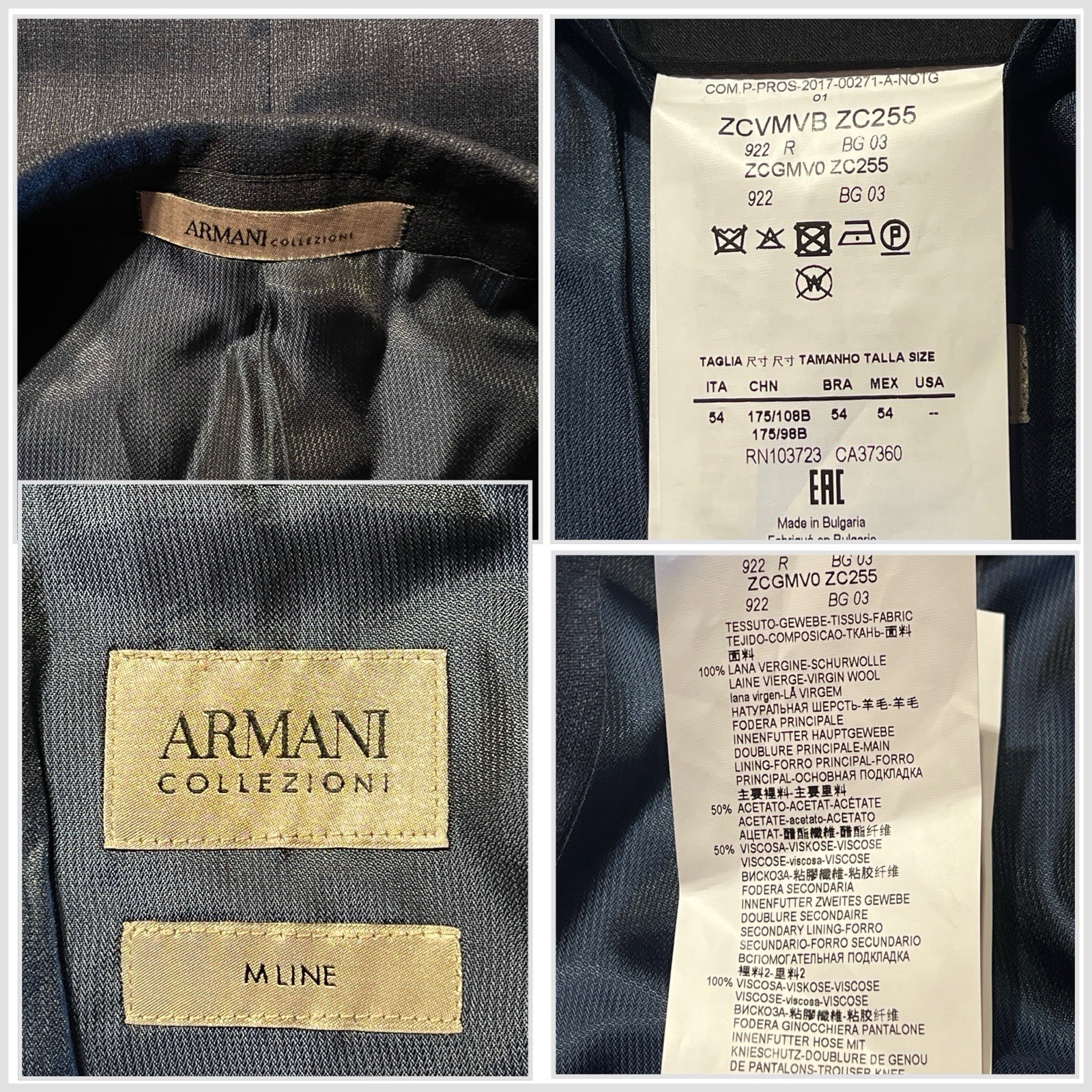 Armani Collezioni M-Line 42-44R Blue Check Plaid Designer Blazer Sport Coat