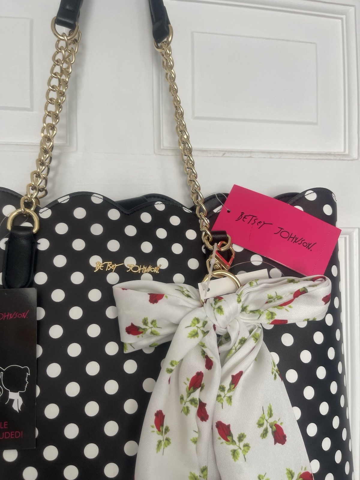 Betsey Johnson XO Tote Black/White Polka Dots Shoulder Bag Purse NWT